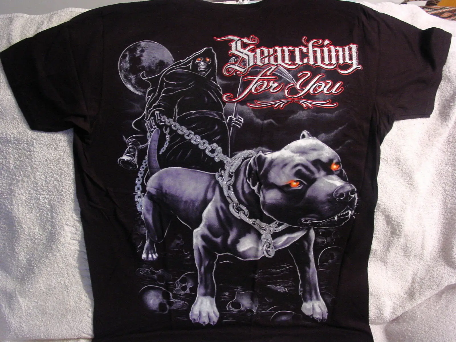 Grim Reaper Pitbull Skull Moon ищет для вас футболку. Летняя Хлопковая мужская футболка с коротким рукавом и круглым вырезом, Новинка
Grim Reaper Pitbull Skull Moon ищет для вас футболку. Летняя Хлопковая мужская футболка с коротким рукавом и круглым вырезом, Новинка