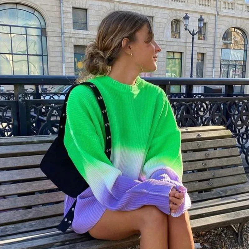 Women's Gradient Fluorescent Color Round Neck Sweater New Pullover Drop Shoulder Loose Long-sleeved Sweater Casual Woolen Top
Women's Gradient Fluorescent Color Round Neck Sweater New Pullover Drop Shoulder Loose Long-sleeved Sweater Casual Woolen Top