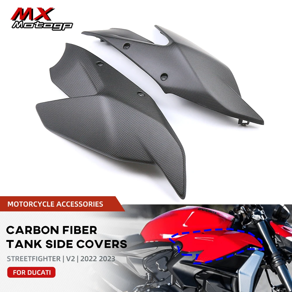 

100% Carbon Fiber Front Tank Side Panels Spoiler For DUCATI Streetfighter V2 2022 2023 Motorcycle Accessories Covers Fairing