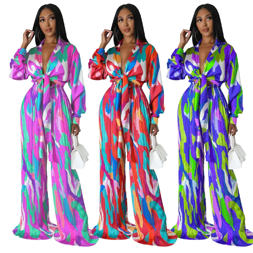 Satin Tie Dye Women's 2 Piece Set Oversized Long Sleeve Shirt and Pleated Wide Leg Pants 2023 Two 2 Piece Set Outfits Tracksuit
Satin Tie Dye Women's 2 Piece Set Oversized Long Sleeve Shirt and Pleated Wide Leg Pants 2023 Two 2 Piece Set Outfits Tracksuit