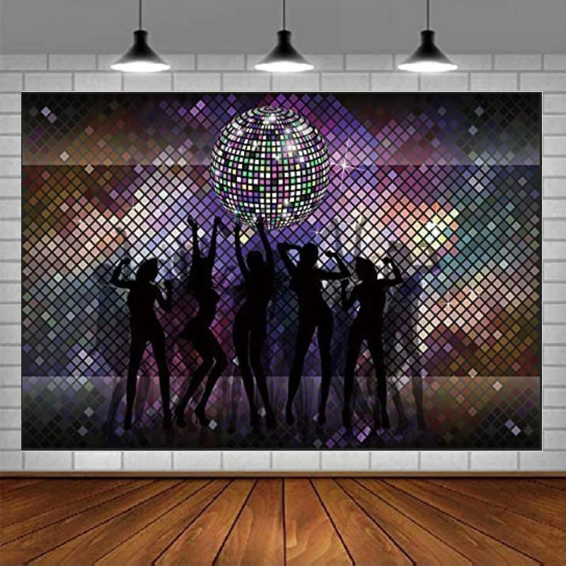 

Backdrop Dancer Shiny Disco Theme Neon Lights Ball Crazy Party Banner Background For Birthday Party Decor Banner Photo Booth
