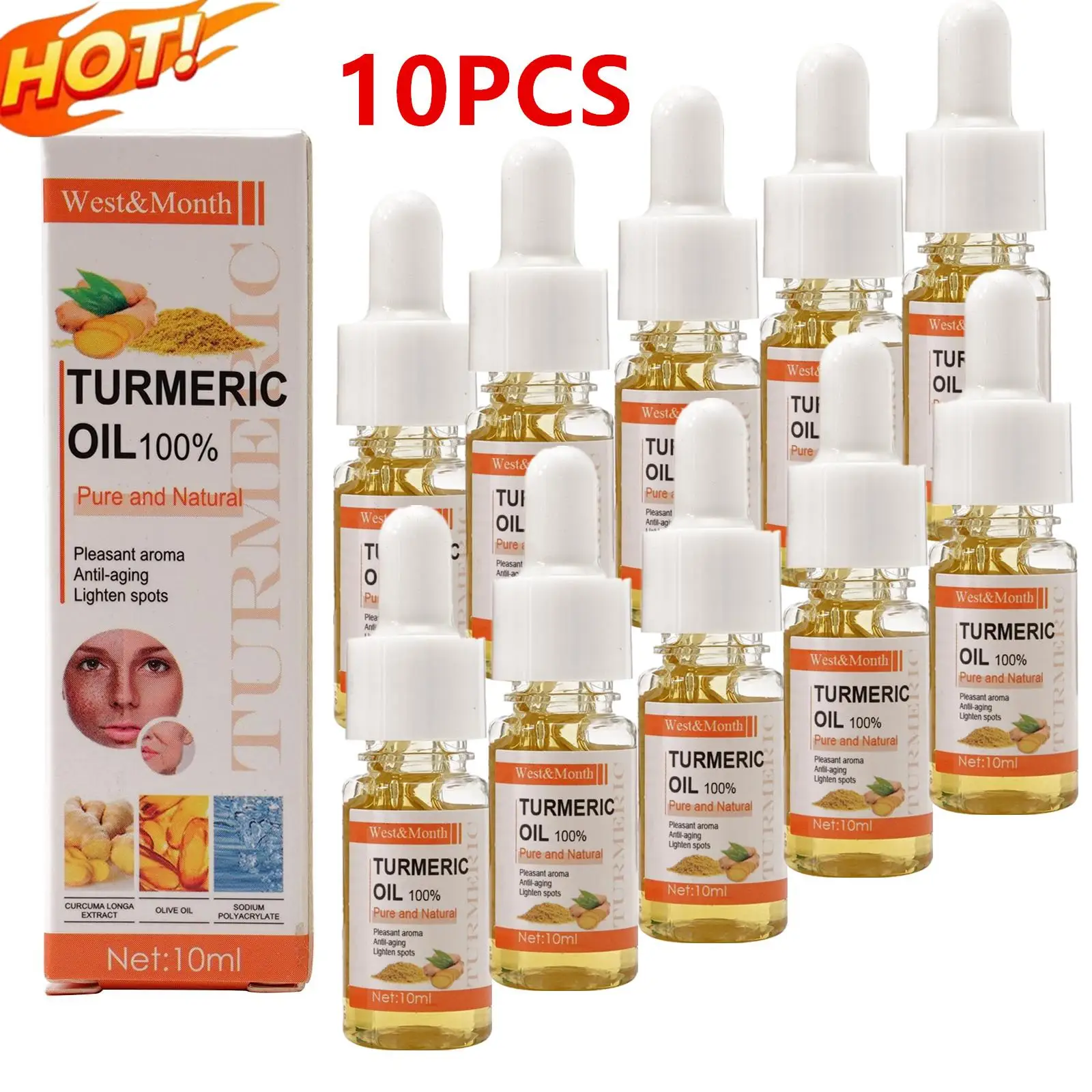 

10PCS 10ml Turmeric Essential Oil Organic Tumeric Oil For Dark Spots 100 Pure And Natural Therapeutic Grade Essential Oil Tumeri