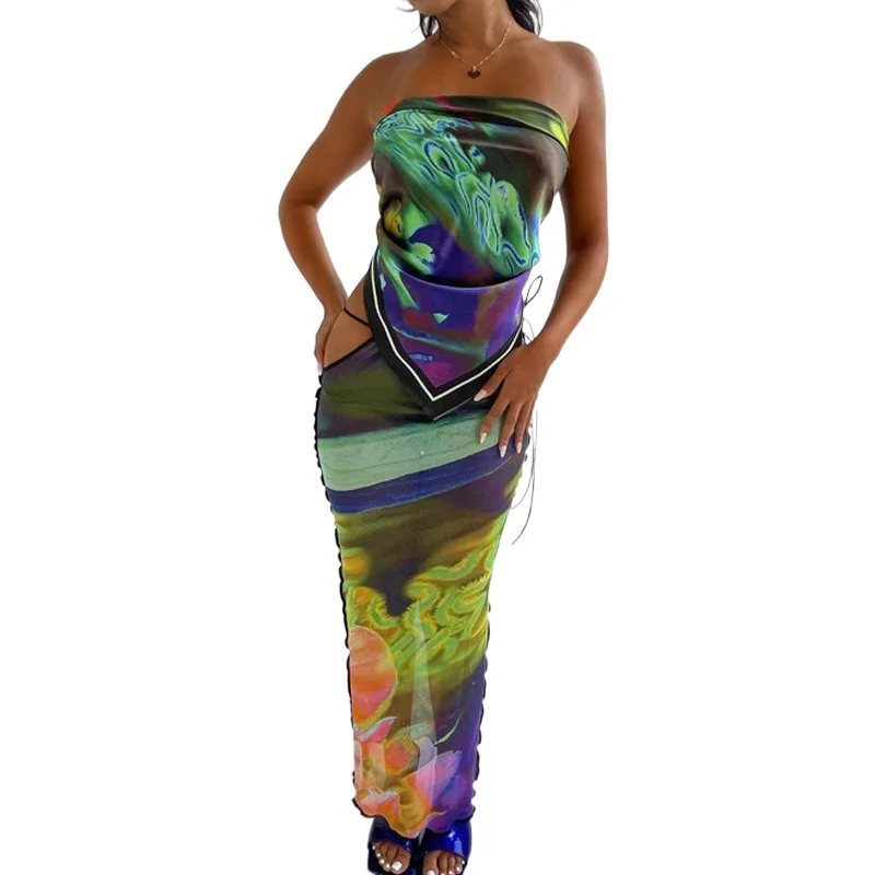 Travel And Vacation Fake Women's Printed Backless Lace Up Bra Top With Perspective Mesh Skirt Set
Travel And Vacation Fake Women's Printed Backless Lace Up Bra Top With Perspective Mesh Skirt Set