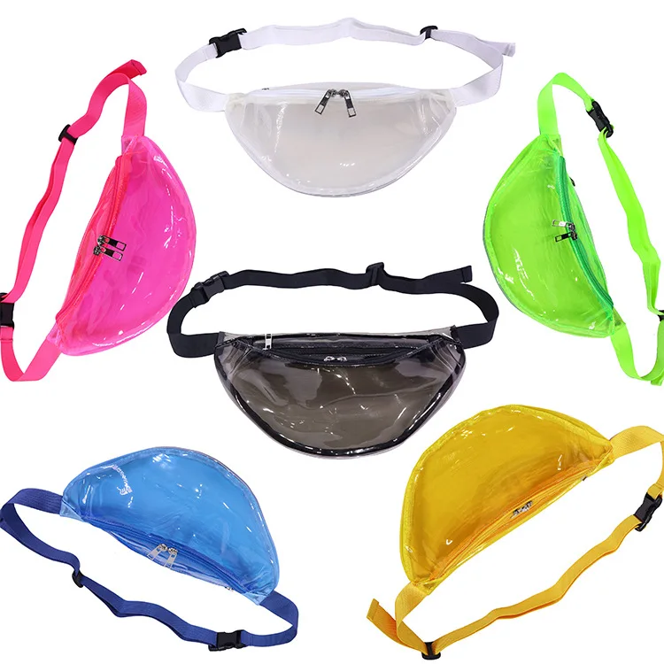 

New Fashion Neon Green Transparent Waist Bag Women's Casual Trend Clear Chest Pack Sports Leisure PVC Jelly Beach Bag Hot Pink