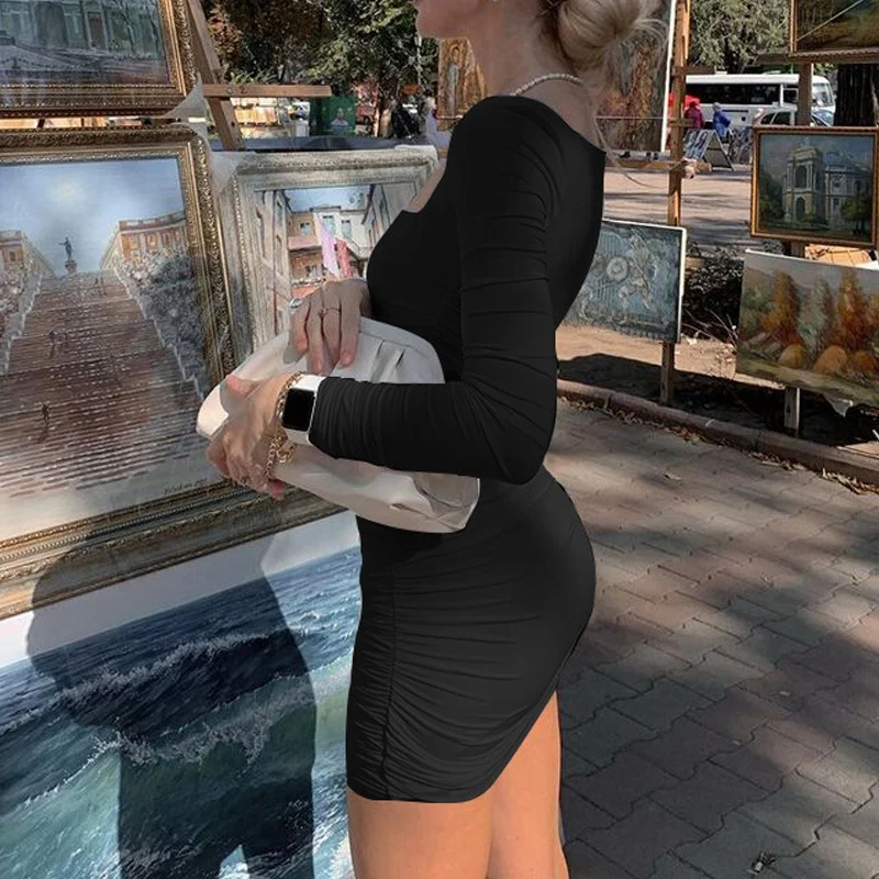 Ruched Solid Women Long Sleeve Mini Dress Bodycon Sexy Party Elegant Streetwear Club Clothes
Ruched Solid Women Long Sleeve Mini Dress Bodycon Sexy Party Elegant Streetwear Club Clothes