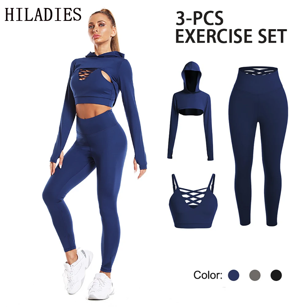 3 Piece Women Yoga Set Hooded Tops Sexy Hollow Out Sport Bra High Waist Hip Lift Leggings Fitness Running Sportswear For Women
3 Piece Women Yoga Set Hooded Tops Sexy Hollow Out Sport Bra High Waist Hip Lift Leggings Fitness Running Sportswear For Women