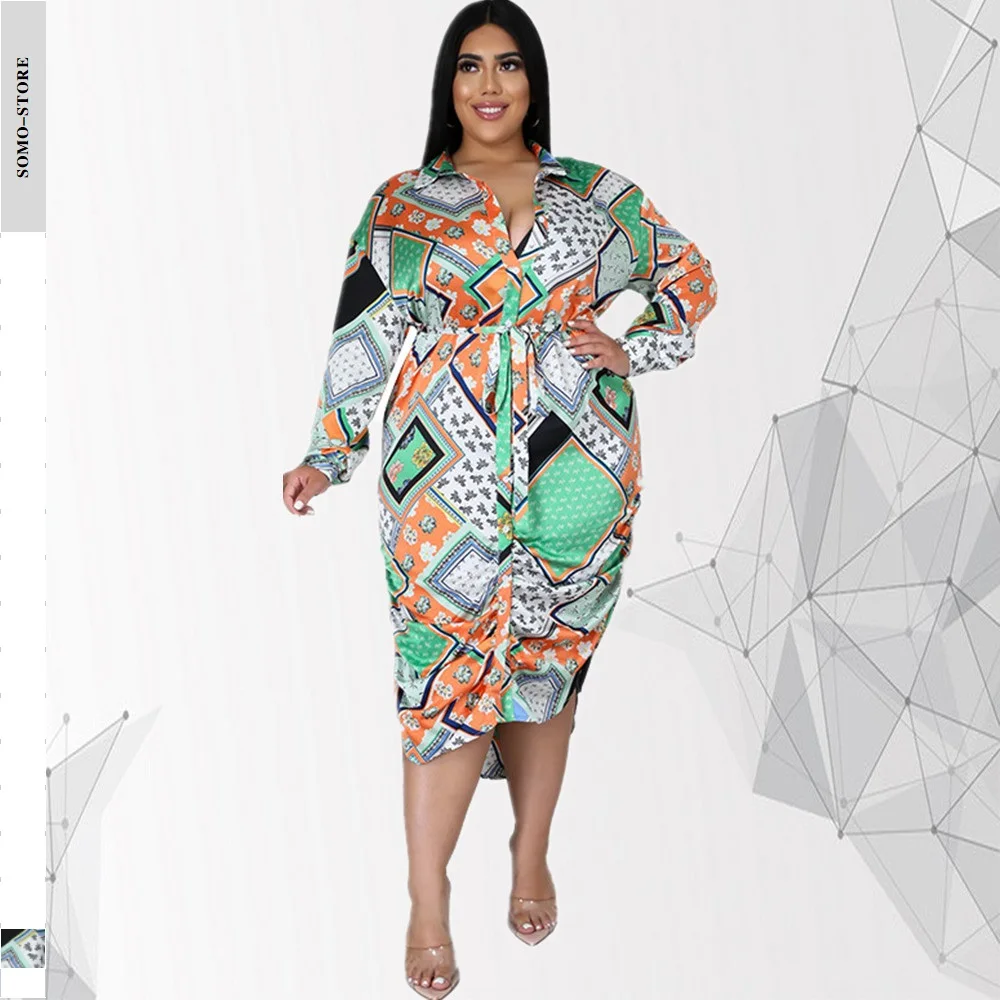 Autumn Plus Size Women Dress 4xl Fashion Turn Down Collar Loose Print Waistband Midi Shirt Sexy Dresses Wholesale Dropshipping
Autumn Plus Size Women Dress 4xl Fashion Turn Down Collar Loose Print Waistband Midi Shirt Sexy Dresses Wholesale Dropshipping