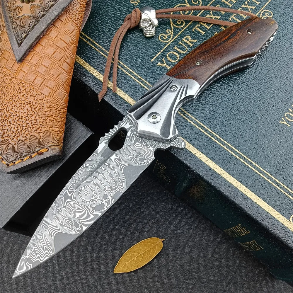 

High Quality Folding Pocket Knife Damascus Steel Blade Rosewood Handle Outdoor Camping Hunting Knives Tactical Survival EDC Tool