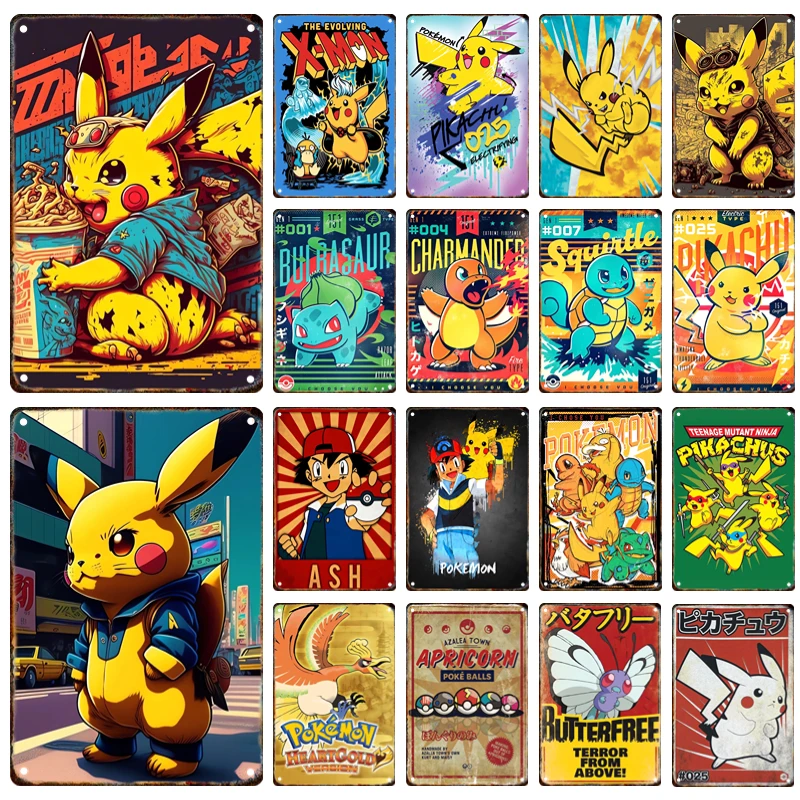 

Pokemon Metal Tin Sign Vintage Pikachu Poster Plaque Tin Painting Room Club Cinema Modern Home Wall Art Decor Panel Mural Gift