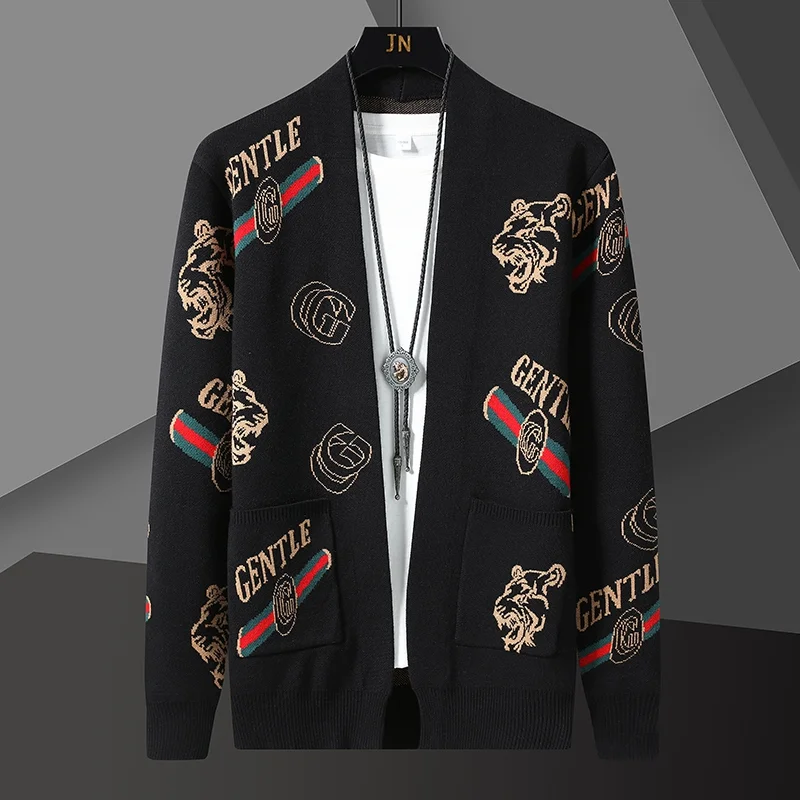 Вязаный кардиган с вышивкой головы тигра, свитер в полоску с длинным рукавом
Вязаный кардиган с вышивкой головы тигра, свитер в полоску с длинным рукавом