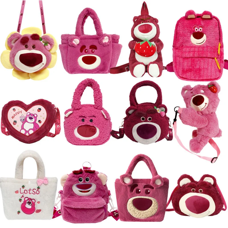 

Мягкая Плюшевая сумка Disney Lotso с мультяшным клубничным медведем, многофункциональная сумка через плечо, сумка-мессенджер, рюкзак, подарки