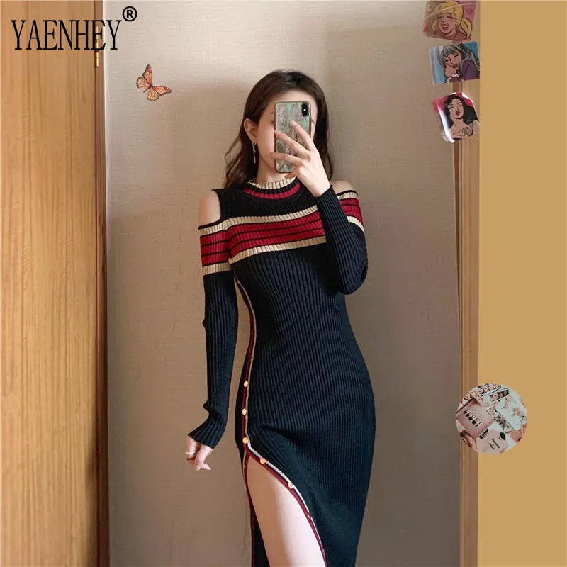 Vintage Winter Knitting Dresses for Women Sexy Strapless O-neck Long Sleeve Robe Femme Side Split Button Vestido Autumn 2023 New
Vintage Winter Knitting Dresses for Women Sexy Strapless O-neck Long Sleeve Robe Femme Side Split Button Vestido Autumn 2023 New