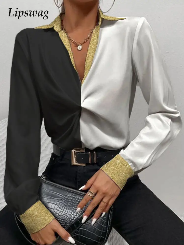 Элегантная женская блузка в стиле пэчворк с отложным воротником, весна 2022, Повседневная рубашка с длинным рукавом, блузки, офисные женские м... 
Элегантная женская блузка в стиле пэчворк с отложным воротником, весна 2022, Повседневная рубашка с длинным рукавом, блузки, офисные женские м...