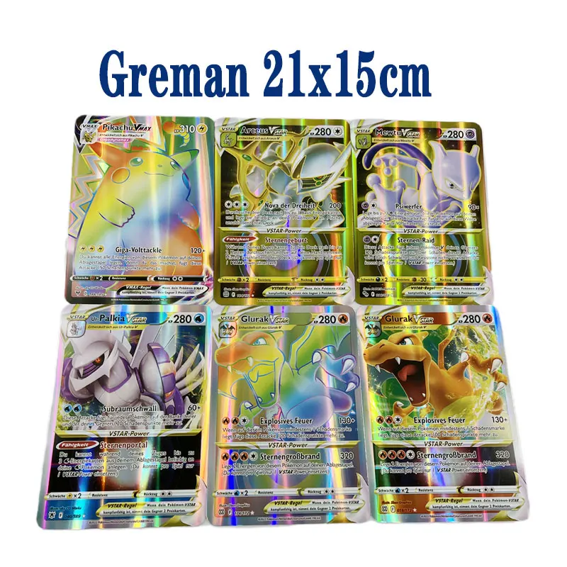 

Pokemon Cards 21x15cm Oversized German Vstar Pack Jumbo Letters Super Rare Rainbow Card Vmax GX Arceus Pikachu Mewtwo Charizard