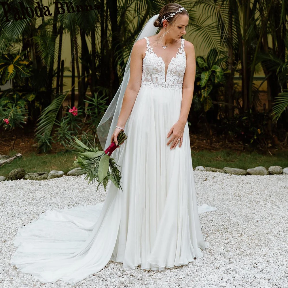 Paloda Simple Tank Chiffon Wedding Gown For Bride V-Neck Sleeveless Court Train Appliques Backless Vestidos De Novia Brautmode
Paloda Simple Tank Chiffon Wedding Gown For Bride V-Neck Sleeveless Court Train Appliques Backless Vestidos De Novia Brautmode