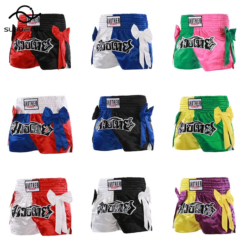 

Шорты Муай Тай с бантом, шорты для бокса, женские атласные штаны с кикбоксом, детские спортивные тренировочные боксерские шорты для ММА, BJJ