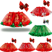 2T-11T Kid Girls Christmas Xmas Skirt Red Green Tutu Skirt Tulle Fluffy Princess Dance Skirt Bow Costume Photo Props Baby Skirt