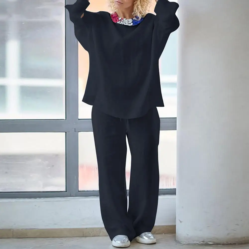 Shirt Pants Set Solid Color Mid Waists Pullover Round Neck Pure Color Shirt Pants Set Women Outfit Set for Home Wear
Shirt Pants Set Solid Color Mid Waists Pullover Round Neck Pure Color Shirt Pants Set Women Outfit Set for Home Wear