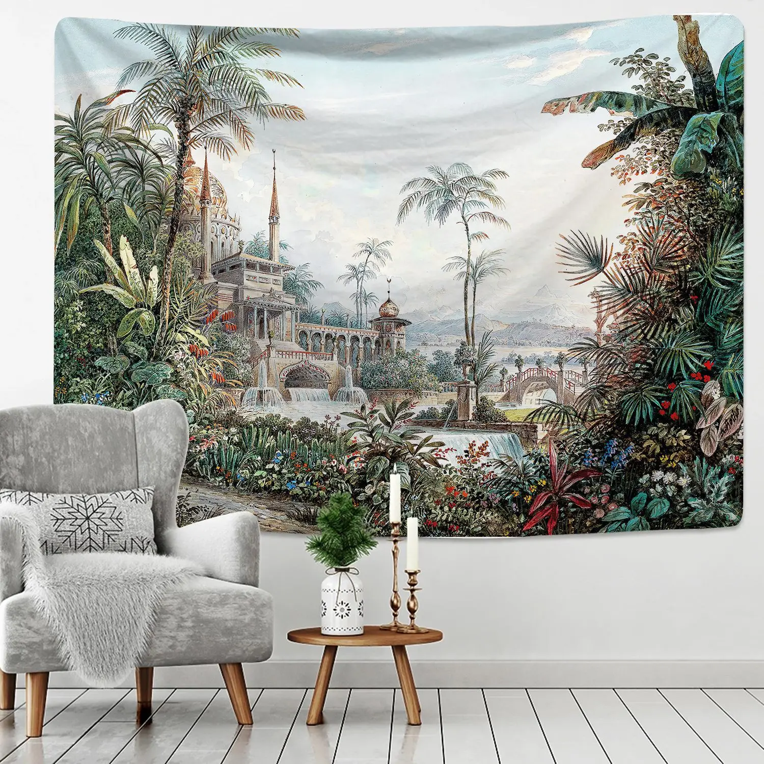 

Тропический ботанический Садовый гобелен, настенный подвесной богемный стиль, природный пейзаж, пальма, настенное искусство, эстетический ...