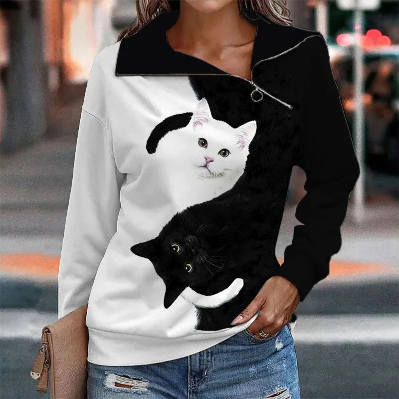 Autumn and Winter 2022 New Fashion Printing Long Sleeve Women's Top with Diagonal Zipper
Autumn and Winter 2022 New Fashion Printing Long Sleeve Women's Top with Diagonal Zipper