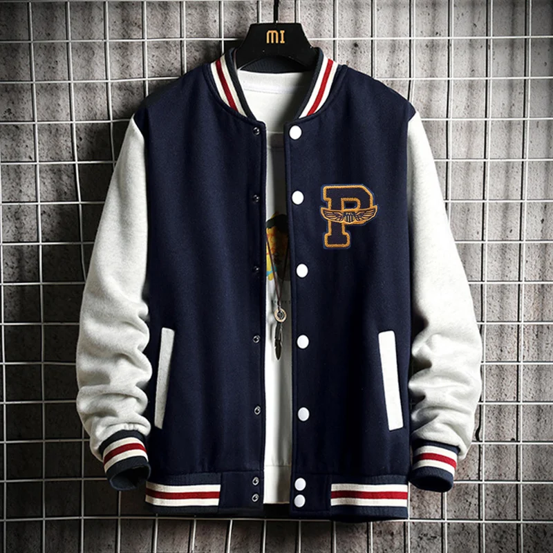 

New Arrival Appliques Letter Rib Sleeve Cotton Single Breasted Casual Bomber Baseball Jacket Loose Cardigan Coat
