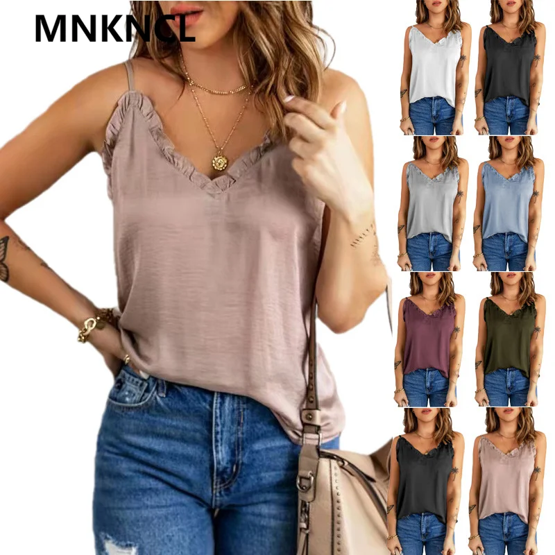 Mnkncl 2022 Summer New European And American Women'S Clothing Ruffled Fashion Solid Color Camisole Top Chiffon Shirt 
Mnkncl 2022 Summer New European And American Women'S Clothing Ruffled Fashion Solid Color Camisole Top Chiffon Shirt