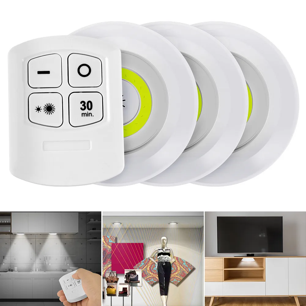 

Dimmable Timer Mini Led COB Night Light Remote Control&Press Button Cabinets Closet Kitchen Light Bedroom Lamp Use AAA Battery
