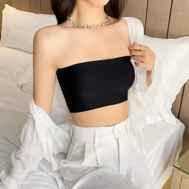 

One Top White Seamless Lingerie Bra Sexy Strapless Bralette Ice Tube Word Piece Women Up Tops Thin Push Sling Silk Black
