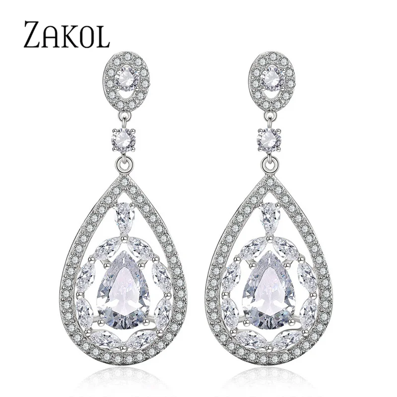 ZAKOL Classic Micro Pave AAA + CZ Stone Dangle Earrings for Women Hollow Water Drop Shape Wedding Bridal Jewelry FSEP673 
ZAKOL Classic Micro Pave AAA + CZ Stone Dangle Earrings for Women Hollow Water Drop Shape Wedding Bridal Jewelry FSEP673