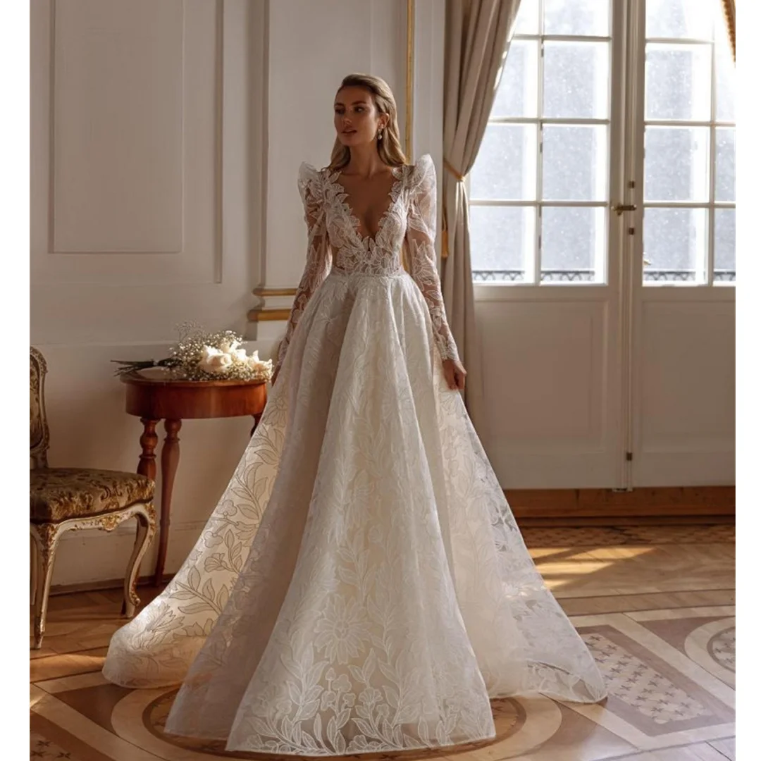 Sexy Sweetheart Long Sleeve Lace Ball Gown Wedding Dresses Luxury Flowers Chapel Train Vintage Bridal Gown
Sexy Sweetheart Long Sleeve Lace Ball Gown Wedding Dresses Luxury Flowers Chapel Train Vintage Bridal Gown