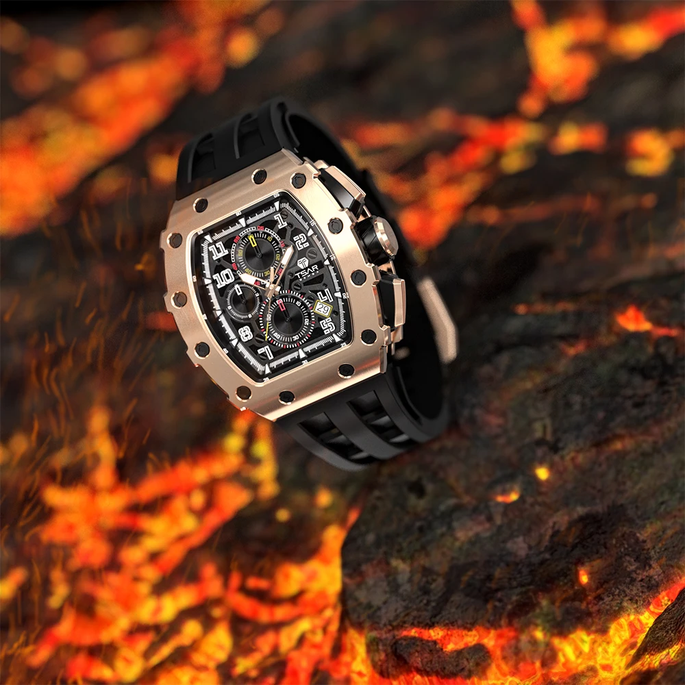 

2022 TSAR BOMBA Luxury Mens Watch 50M Waterproof Sapphire Crystal Watch Tonneau Calendar Chronograph Quartz Military Watch часы