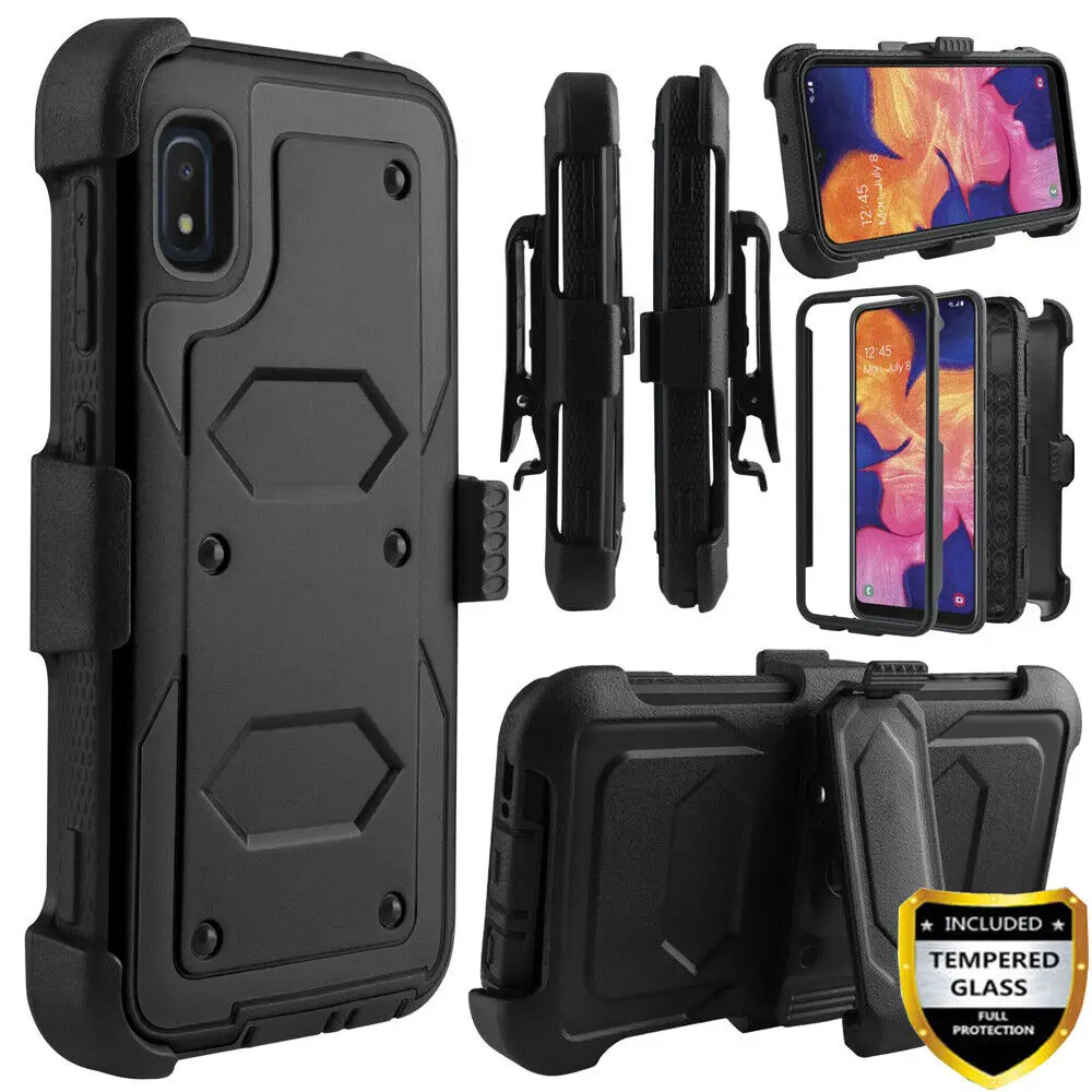 

3 in 1Heavy Tough Rugged Armor Shockproof For Samsung Galaxy A10e A20 A30 A50 Holster Belt Clip Case Cover+Tempered Glass