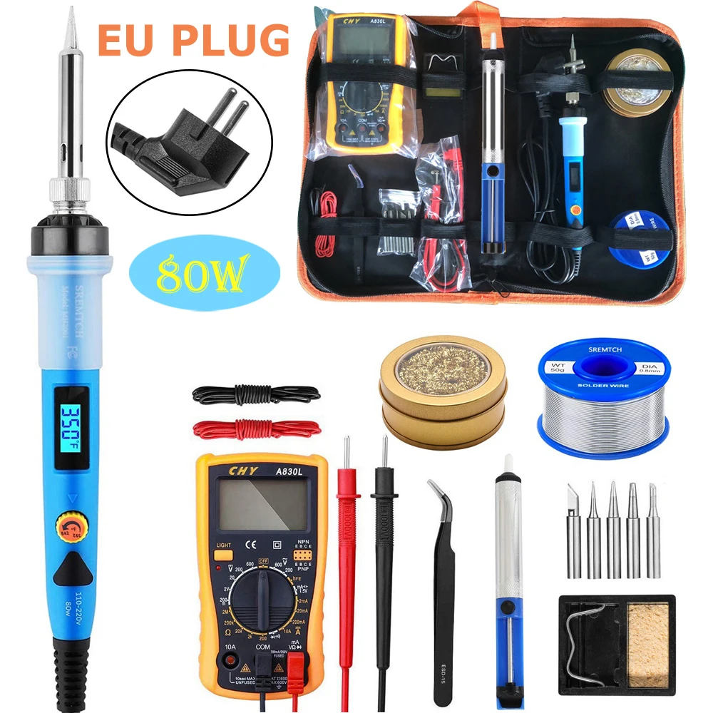 80W Digital Soldering Iron kit Electric Soldering Iron With On-Off Switch Knife Desoldering Pump Soldering Iron Tools
80W Digital Soldering Iron kit Electric Soldering Iron With On-Off Switch Knife Desoldering Pump Soldering Iron Tools