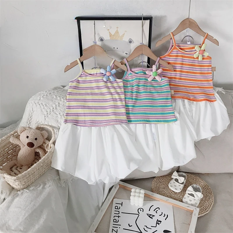 Summer Girls Clothing Sets Flower Suit Baby Casual Striped Suspenders Tops + Bud Shorts 2PCS Kids Clothes Outfits
Summer Girls Clothing Sets Flower Suit Baby Casual Striped Suspenders Tops + Bud Shorts 2PCS Kids Clothes Outfits
