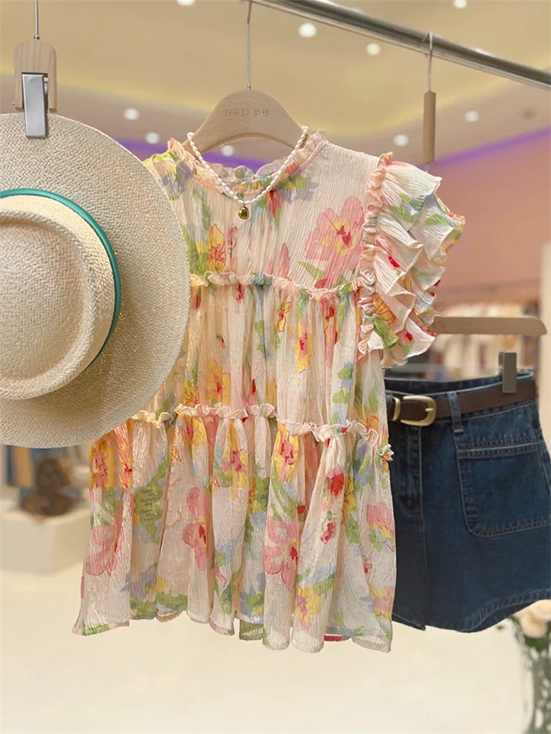 Spring Summer New Chiffon Sweet Lotus Collar Fresh Floral Printed Tops Korean Style For Female Breathable Chic Shirts Blouses
Spring Summer New Chiffon Sweet Lotus Collar Fresh Floral Printed Tops Korean Style For Female Breathable Chic Shirts Blouses