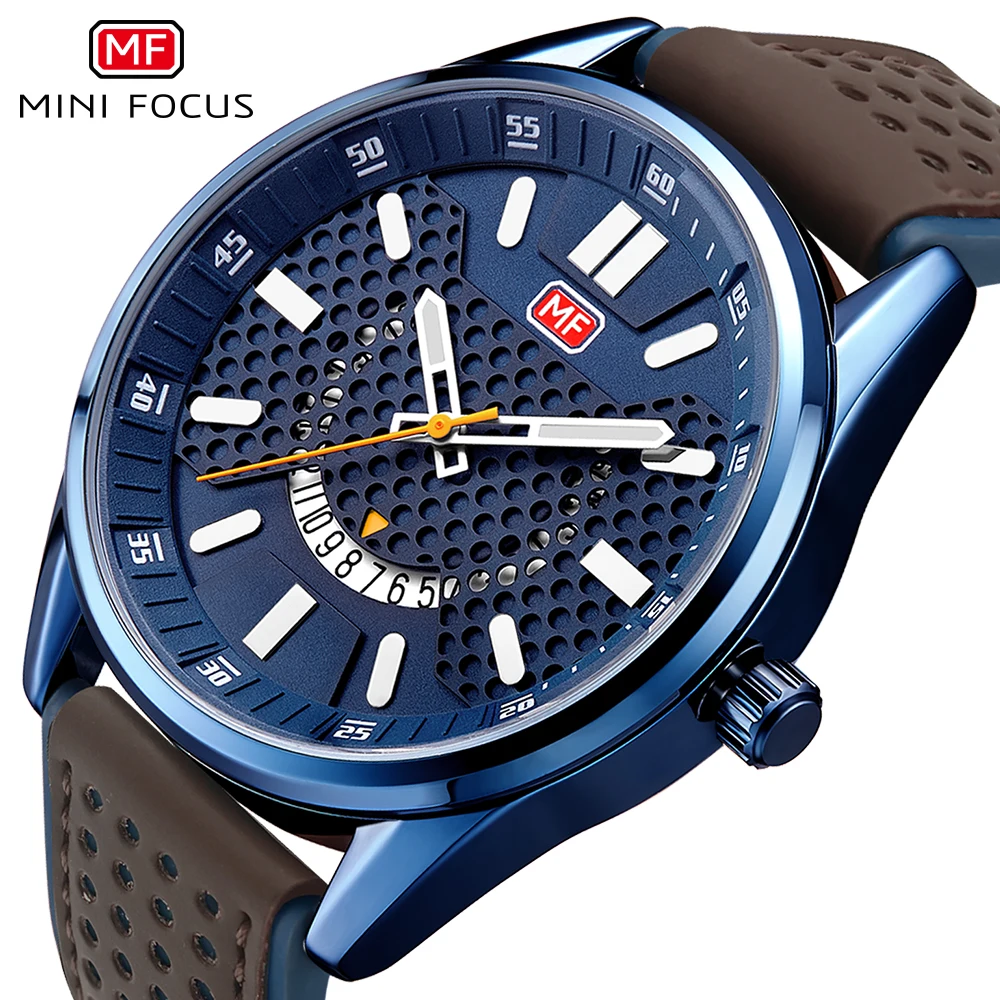 

MINI FOCUS New Casual Fashion Men Watch Luxury Quartz Wristwatches Reloj Hombre Calendar Waterproof Leather Strap Clock Relogios