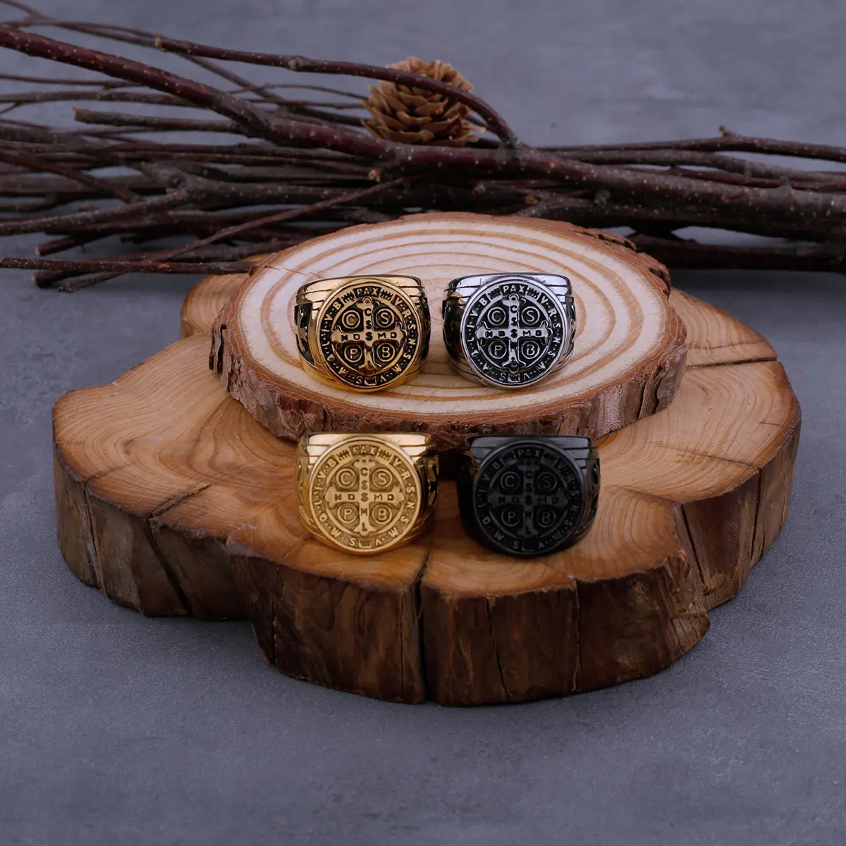 Vintage Saint Benedict Black Gold Cross Ring Ring Men Hip Hop Religious Biker Ring CSPB Stainless Steel Jewelry Boyfriend Gift
Vintage Saint Benedict Black Gold Cross Ring Ring Men Hip Hop Religious Biker Ring CSPB Stainless Steel Jewelry Boyfriend Gift