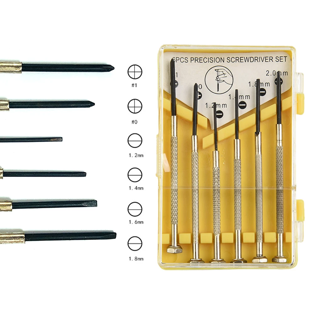 6 Pcs Precision Screwdriver Cross 1.2/1.4/1.6/1.8mm Slotted Head Set For Watch Jewelry Glasses Electronic Repairing Manual Tools
6 Pcs Precision Screwdriver Cross 1.2/1.4/1.6/1.8mm Slotted Head Set For Watch Jewelry Glasses Electronic Repairing Manual Tools