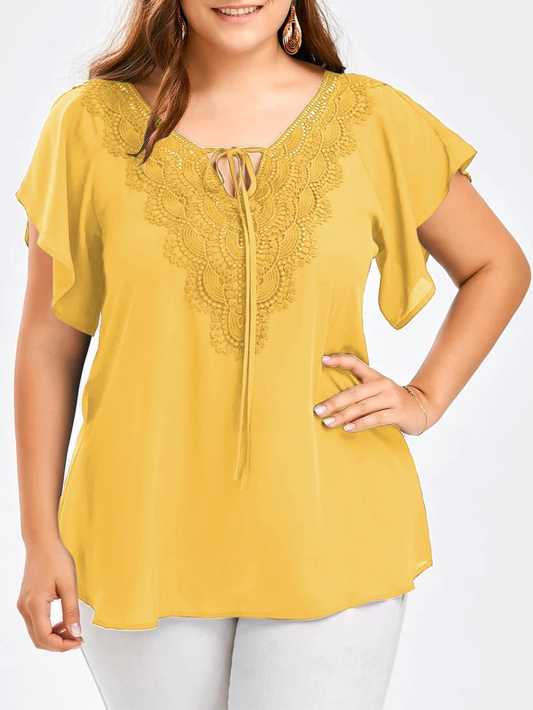 5XL Plus Size Women's Clothing 2022 Summer Fashion Lady Basic Tees Flared Short Sleeve Casual Loose T-Shirt Lace Patchwork Tops
5XL Plus Size Women's Clothing 2022 Summer Fashion Lady Basic Tees Flared Short Sleeve Casual Loose T-Shirt Lace Patchwork Tops