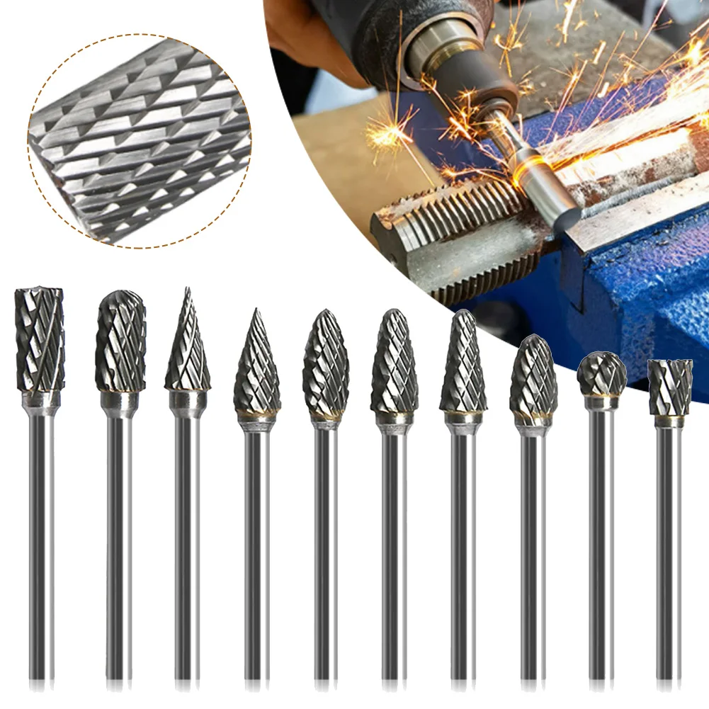 10PCS/SET Tungsten Carbide Burr Set 1/8" Shank Double Cut Electric Grinder Rotary Tool Cutter For Carving Metal Working Milling
10PCS/SET Tungsten Carbide Burr Set 1/8" Shank Double Cut Electric Grinder Rotary Tool Cutter For Carving Metal Working Milling