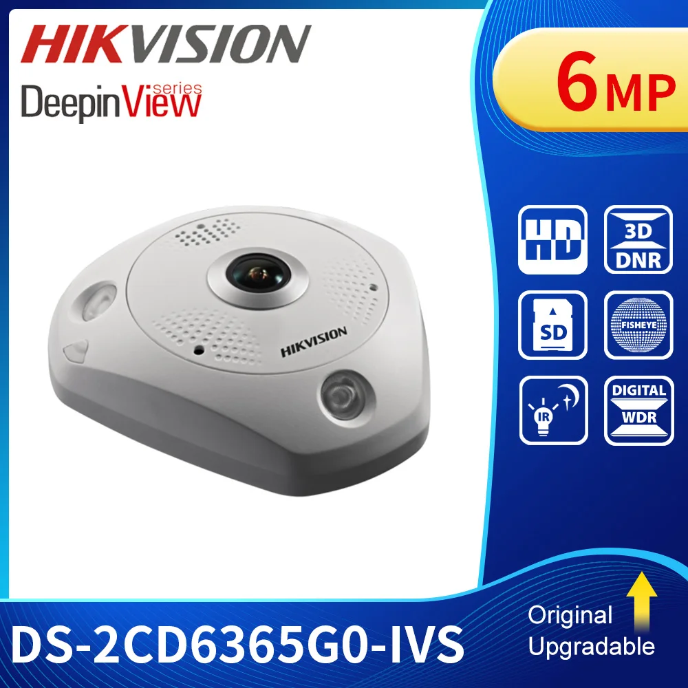 

Hikvision DeepinView 6MP IR Fisheye Camera CCTV Surveillance 360 Degree Panoramic Image Built-in Mic Speaker DS-2CD6365G0-IVS