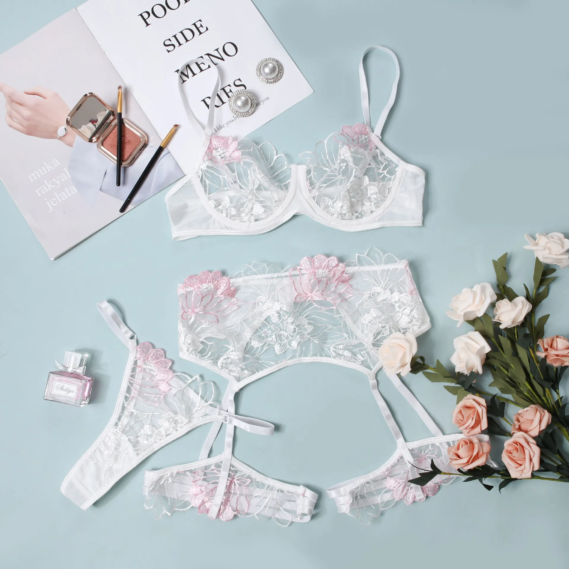 White Floral Lace Embroidery Bras and Panties Set Sexy Women's Lingerie Garter Belt Erotic Underwear Bra Panty Thong Garter Set
White Floral Lace Embroidery Bras and Panties Set Sexy Women's Lingerie Garter Belt Erotic Underwear Bra Panty Thong Garter Set
