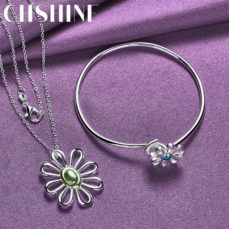 CHSHINE 925 Sterling Silver Flower Pendant Necklace Bracelet Bangle For Women Men Fashion Exquisite Jewelry Set Gift
CHSHINE 925 Sterling Silver Flower Pendant Necklace Bracelet Bangle For Women Men Fashion Exquisite Jewelry Set Gift