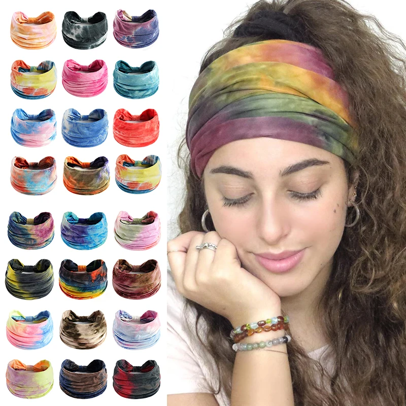 

Fashion Tie Dye Wide Knotted Headbands for Women headwrap Turban Vintage Headband Bandage Hairbands Bandana Hair Accessories