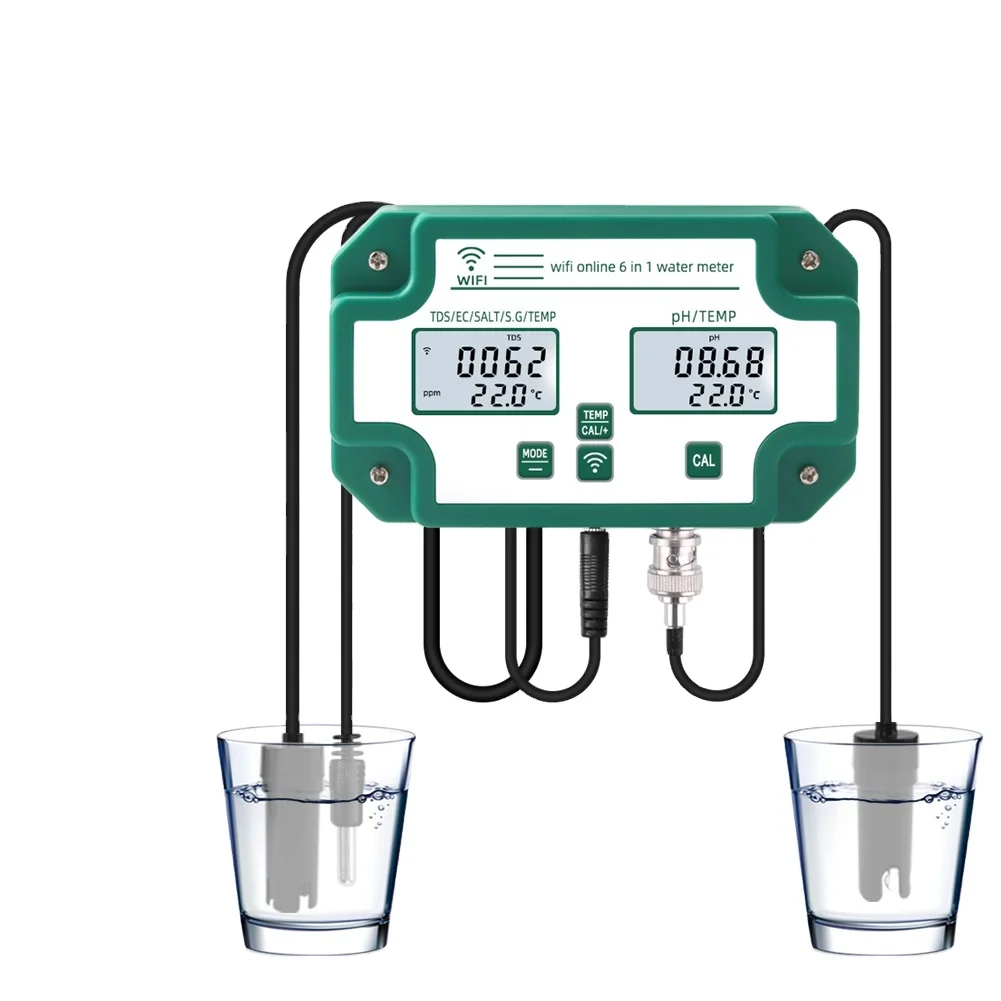 Digital WiFi PH EC TDS SALT S.G.Temp Meter Water Quality Tester 6-in-1 Multifunction Smart Monitor Tuya APP Control for Aquarium
Digital WiFi PH EC TDS SALT S.G.Temp Meter Water Quality Tester 6-in-1 Multifunction Smart Monitor Tuya APP Control for Aquarium