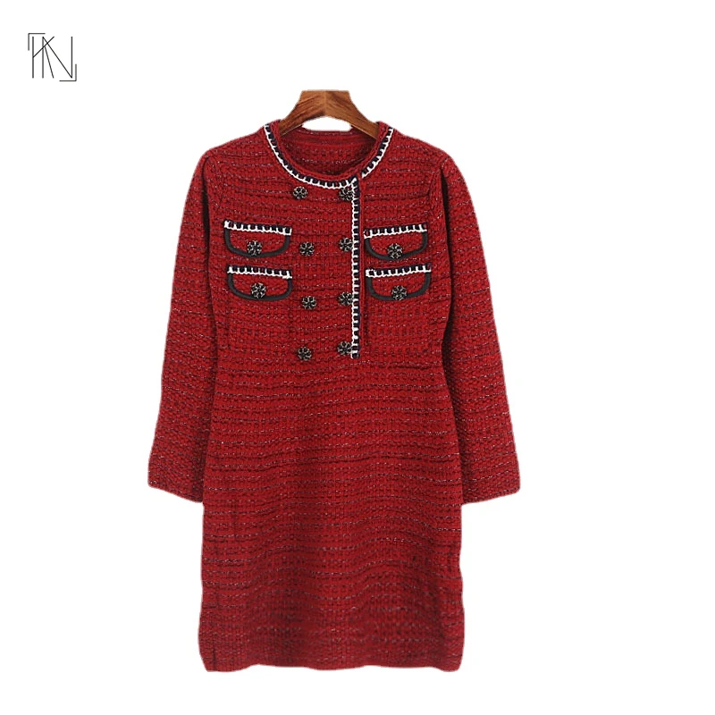 Tweed Tassel Trim Long Sleeve Knit A-line Dress 2022 Autumn New Women French Double-breasted Round Neck High Waist Red Dress
Tweed Tassel Trim Long Sleeve Knit A-line Dress 2022 Autumn New Women French Double-breasted Round Neck High Waist Red Dress