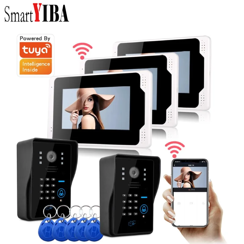 

SmartYIBA Tuya WIFI Video Intercom RFID/APP Remote Unlock Video Doorphone Motion Record Touch Screen Smart Doorbell System