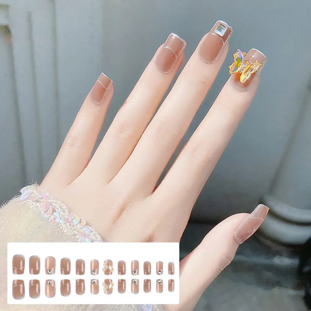 

24Pcs Fake Nails Useful Relieve Boredom Butterfly False Nails Remove Easily Fadeless Nail Patches