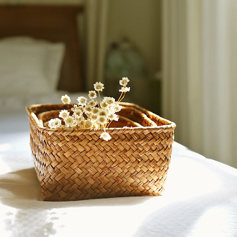 Zerolife Seagrass Rattan Storage Basket Square Table Basket Wicker Hand-woven Box Organizer Rectangular Closet Organizer Toys 
Zerolife Seagrass Rattan Storage Basket Square Table Basket Wicker Hand-woven Box Organizer Rectangular Closet Organizer Toys