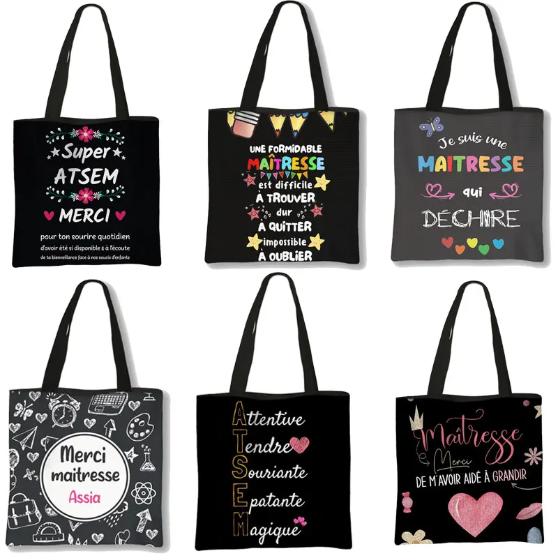 

Thanks Teacher / Gracias Maestra Handbag Canvas Women Shopping Bags Teacher's Day Tote Bags Fashion Graduation Gift